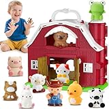HappyKidsClub Farm Animal Toys for 1-4 Year Olds | Montessori Learning Barn with 9 Animals & Farmer | Safe Educational Toy Gift for Toddlers, Baby Toys Play Set