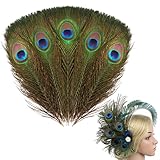 Peacock Feathers Long,Forreen 50 Pieces Peacock Eye Feathers Natural Large Green Beautiful Peacock Tail Feather Creative DIY Craft Feathers for Hair Hats Crafts Home Wedding Party Decoration,25-30CM