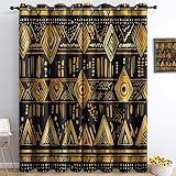 Curtain W 46" x L 90" (2 Panels) Traditional African Tribal Graphics Black Gold, Blackout Curtain Eyelet Soft Thermal Insulated, Darkening Window Drapes Modern Decorative for Bedroom Living Room
