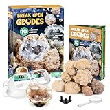 Dr. Daz Geode Crystal Rock Kit Break Your Own 10 Premium Geodes Large Set Crystals Geode Real Kit Science Craft Toys For Kids Boys Girls 8 9 10 Years Old With 2 Display Stands and Storage Pouch
