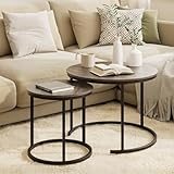 HEYZOEY Round Coffee Tables, Removable Set of 2 End Table, Nesting Tables with Black Metal Frame Legs and Wooden Grey Top for Living Room, Bedroom, Office, Balcony, Apartment (Grey)
