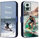 FortiCase Personalised Phone Case for Motorola Moto G05 4G,PU Leather Flip Cover,with Card Slots,Holder Cases,Design Your Own Photo Image,Text Personalised Case - Blue-LN4