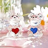 H&D HYALINE & DORA 2PCS Cut Crystal Bear Animal Figurine,Glass Animal Collection Table Ornament (Red Blue)