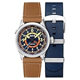 AVI-8 Men's 41mm Flyboy Wingman Worldtimer GMT Automatic Atlantic Blue Watch with Leather Strap AV-4120-01