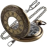 Tiong Vintage Roman Number Quartz Steampunk Pocket Watch with Chain for Men Birthday Christmas Gifts