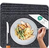 MIQIO® Scandi Style Felt Place Mats - Felt & Leather - Washable | Set of 6 Felt Placemats 44x30 cm | Table Mats for Table Decoration | Dark Grey