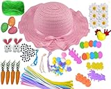 Ari & Deb Easter Decorations Easter Bonnet Kit - Make Your Own Craft Bundle Kit with Easter Bonnet Hat, Pipe Cleaners Chicks Eggs Bunnies Carrots Grass - Easter Bonnet Decorations Kit