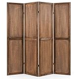 Multigot 4 Panel Room Divider, Folding Wall Protective Screen with Pegboard Display, Wooden Hinged Paravent Partition Separator for Bedroom Living Room Office (Brown, 160 x 170 cm)