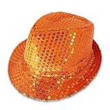 Pohotobooth Props Ltd Vibrant Sequin Fedora Hat - Sparkling Trilby Jazz Party Gangster Hat for Adults, One Size Fits All, Multiple Colors Available (Orange)