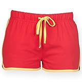 Skinni Fit Womens/Ladies Retro Training / Fitness Sports Shorts (L) (Red/ Yellow)