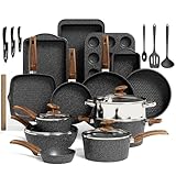 Kitchen Academy Bakeware and Cookware Set - 30 Piece Induction Hob Pans and Pots Set Non Stick, Black Granite Cooking Saucepan Set PFOA & PFOS Free