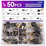 ANVINKU 50PCS Carbon Brushes for Power Tools, 10 Sizes Electric Motor Carbon Brush Set, Carbon Brush Replacements Compatible with Angle Grinder, Electric Hammer Drills, Circular Saws