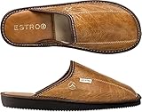 ESTRO Mens Slippers Men House Shoes Leather Home Mule Men's Slipper Memory Sole RUST (12 UK, Camel)