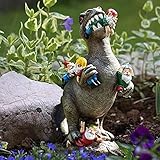 Garden Gnome Ornaments, Waterproof Eco-friendly Dinosaur Eating Gnomes Figurines Miniature Resin Statues for Indoor Outdoor Lawn Desk Decoration & Gift