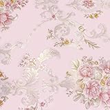 Fenoria 3D Self Adhesive Wallpaper Country Garden Embossed Non-Woven Pink Beige Blue Floral Wallpaper for Bedroom Living Room TV Feature Wall (0.53m x 3m Roll) (Pink)