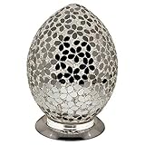 Britalia Mirrored Flower Mosaic Glass Vintage Egg Table Lamp 30cm | Chrome Base | 1 x ES E27 Bulb Required (Not Included) | Study - Bedroom - Lounge | Desk Light