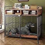 Large Dog Crate Furniture with Drawer Storage | Large Indoor Wood Dog Kennel | Heavy Duty Metal Dog Cage Table | 103×60×80CM - Rustic Brown