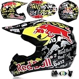 Motocross Helmet ATV Dirt Bike Helmets Kids Adults Off Road Street Crash Helmet Motorcycle Helmets Full Face For MTB BMX MX Enduro Quad, With Goggles Gloves Mask,Red-L
