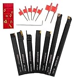 7pcs Lathe Turning Tool Set 12mm Shank Carbide Turning Tool Boring Bar Turning Tools Holder Set Metal Lathe Tools Holder for Turning Grooving Threading with 7pcs Carbide Inserts Turning Insert