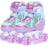 Style Girlz Roller Skates For Girls, Adjustable Size Roller Boots For Kids, Fits Shoe Size 9-12.5, Quad Skates With Light Up Wheels