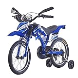 BSTSEL 16"/18"/20" Kids Bike Boys Motocross Bike Dazzling Motorcycle Bike Simulated Motorbike Sound Boys Bicycle Gift with Removable Stabilisers Wheels for Ages 4-12 Years Old (Blue, 16 inch Wheels)