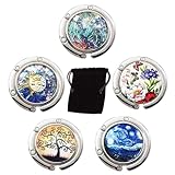 Luabue 5Pcs Handbag Hooks for Tables Bag Hook Foldable Handbag Hooks for Table Portable Handbag Holders for Table Women Girls Gifts, 5 Mixed Styles Table Bag Hooks with Storage Bag