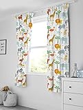 Bloomsbury Mill - Kids Curtains for Boys & Girls Bedroom - Safari Animals Lined Curtain Pair with Tiebacks - Nursery Curtains for Childrens or Baby Room - Neutral - 66X72 inch drop (168x183cm)