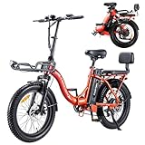 TWOFISH Electric Bike for Adults, 20"*3.0" Fat Tire Folding Electric Bicycle with 36V 17.8AH Removable Battery 7 Speed 25km/h 80-100km Range Disc Brake IP54 Waterproof, TF-2 (Orange)