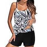 TheSosy Tankini Bathing Suits for Women Two Piece Tankini with Shorts Swimwear Tummy Control Swimsuits Tankini Top Sports Boyshort Women Swimdress 2 Piece Swimsuits Tankini Set Plus Size Ladies Black