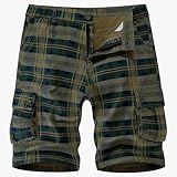 APTRO Mens Cargo Shorts Combat Casual Cotton Shorts with Multi Pockets Workwear Plaid Green CS03 34