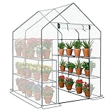 Bonnlo Walk In Greenhouse with 8 Shelves, Reinforced Green House With PE Cover, Indoor Outdoor Plant Gardening Green House for Garden Backyard, 143x143x195cm, White