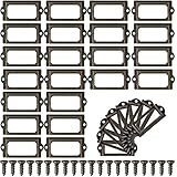 Lxoraziy 30 Pieces Metal Tag Frame, Vintage Tag Holder, Card Label Holder, Furniture Drawer Cabinet Card Holder with Screws, for Cabinets, Boxes, Shelf, Drawer, Wine Cellar and House Decoration