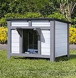 FeelGoodUK Large Wooden Hide House Cat Shelter Rabbit Guinea Pig Tortoise Shelter Shade Ducks Hide Hut 60 w x 50 d x 47 h Wooden Pet House (Grey, Large)
