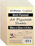 Trustleaf 3mm Birch Plywood A4-300x210x 3mm - (Pack of 10) Laserable Low Fume E1 Glue Ply