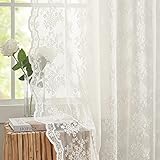 YJ YANJUN Sheer Lace Curtains 72 inches Length Antique Flowers Sheer Curtains for French Door Rod Pocket 52 x 72 Inch Ivory
