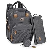 Dikaslon Baby Changing Bag Backpack, Large Baby Bag for Mum and Dad with 19 Pockets, Spacious Nappy Changing Bags with Mat, Pacifier Holder, Stroller Straps, Durable Polysteer (Dark Grey)