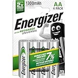 Energizer Recharge Universal - Rechargeable AA Batteries (4 Pack) - 1300 mAh NiMH Double A Battery - 100% Recyclable Plastic Free Packaging