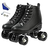 XUDREZ Roller Skates Double Row Skate Adjustable High-top Roller Derby Skates Indoor Outdoor Adult Skates Shoes (Black black wheel,39=UK:6.5)