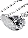 Quartz Pocket Watch for Men with Black Dial and Chain (Silver)