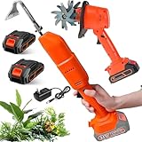 Electric Mini Digging Hoe,Cordless Tiller Cultivator with 2 Rechargeable Batteries,Hand-Held Micro Garden Tiller Weeding Machine,Tiller Garden Tools for Cutting Grass, Loosening Soil,Wheat,Weeding
