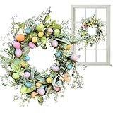 Fenytay 45cm Easter Wreaths For Front Door, Easter Egg Wreath, Easter Floral Design Door Hanger - Spring Easter Colorful Eggs Wreath For Front Door, Easter Home Decoration For Indoor And Outdoor Use