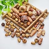 100 x Assorted Wooden Beads for Beads for Jewellery Making or Hair Styling | Mixed Patterns/Shapes | African Style Wood Beading | Bracelet | Necklace | Hair Braids Braiding | Crafts | Boho Macrame