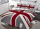 CnA Stores - Grey Red Denim Union Jack England Double Duvet Cover Reversible Bedding Set With Pillowcases