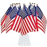 AhfuLife 15pcs American USA Flags on Sticks for 4th July Decorations, Hand Held America Small Flags with 30cm White Pole for Memorial Day Veterans Day Independence Day Decorations