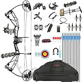 Wolfman Compound Bow Set, 30-70Lbs, CNC Machined, USA Gordon Limb, BCY-X99 String, Draw Length 21"-30", IBO 320fps for Archery Hunting Shooting Competition (Black Green)
