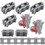 HOTUT 32 PCS City Train Tracks, City Railway Rail Set, Toy Train Track Extension Pack, Toy Railway Railsfor Train with All Major Brand - 10 Straights, 2 Change Track, 20 Curved Rails