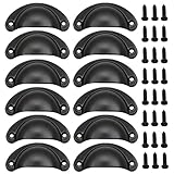 Lxoraziy 12 Pcs Shell Cup Handles, Vintage Half Moon Pull Handles, Antique Bronze Furniture Knobs, for Cabinet, Cupboard, Dresser, Wardrobe, Drawer, with Screws (Black)