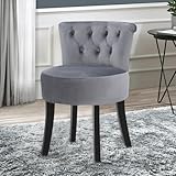 Warmiehomy Makeup Vanity Chair Bedroom Dressing Table Chair Stool Comfy Velvet Make Up Stool with Solid Wood Legs and Tufted Back, Grey