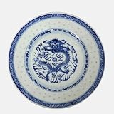 Set of 6 Large Oriental Chinese Porcelain Plates Blue Dragon Design MA