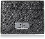 Armani Exchange A|X ARMANI EXCHANGE Plate Logo Saffiano Leather Card Holder Black